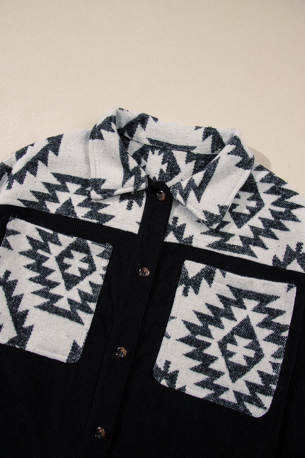 Midnight Bazaar Patchwork Buttoned Corduroy Shacket