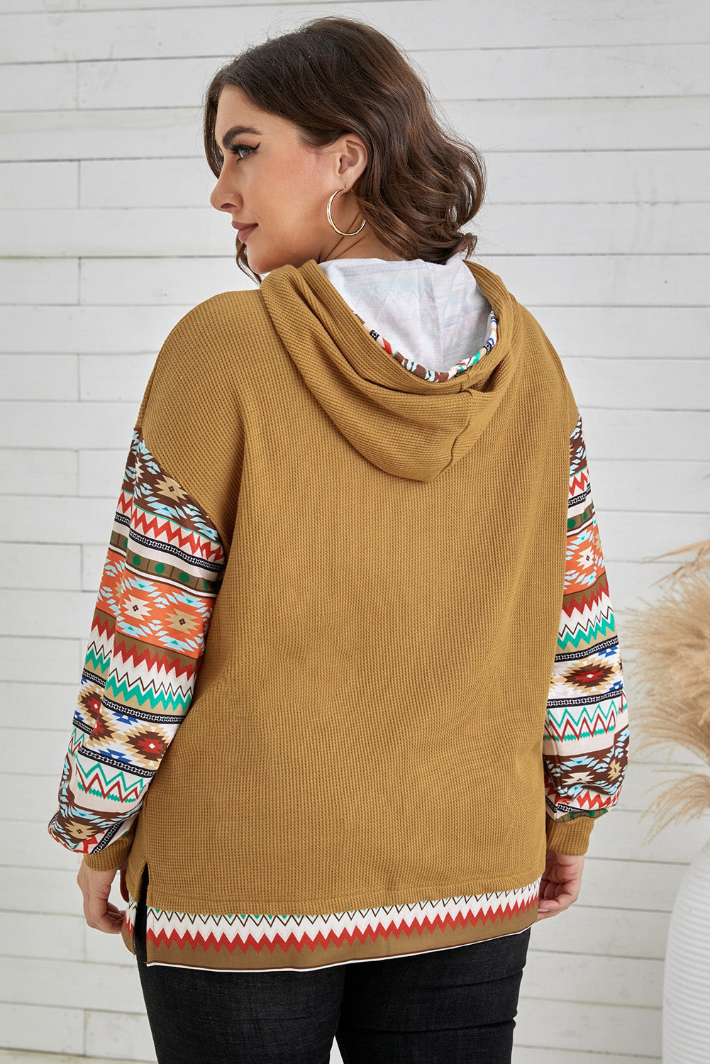 Rum Mirage Plus Size Hoodie: Waffle-Knit