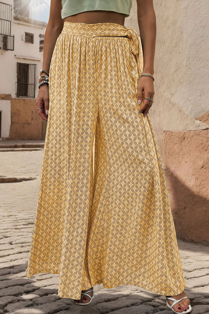 Marrakesh Mosaic - Printed Tied Wide Leg Pants