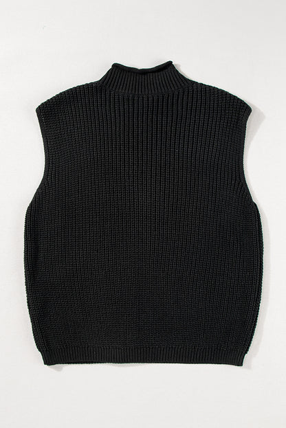 Midnight Marrakech | Cable Knit High Neck Sweater Vest - Black