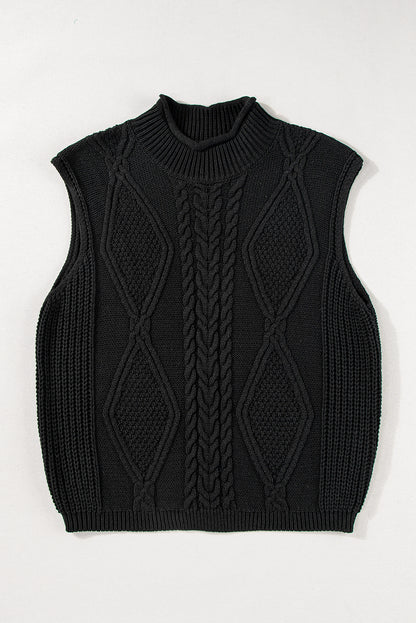 Midnight Marrakech | Cable Knit High Neck Sweater Vest - Black