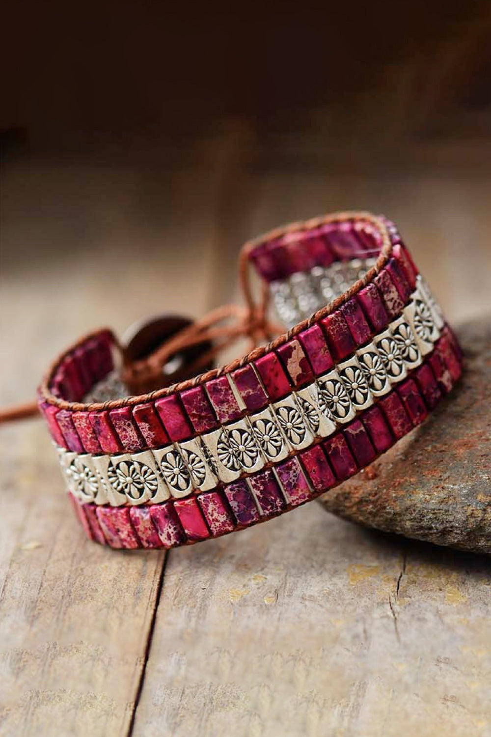 Aswan Mirage 2 -  Multicolor Natural Gem Leather Bracelet