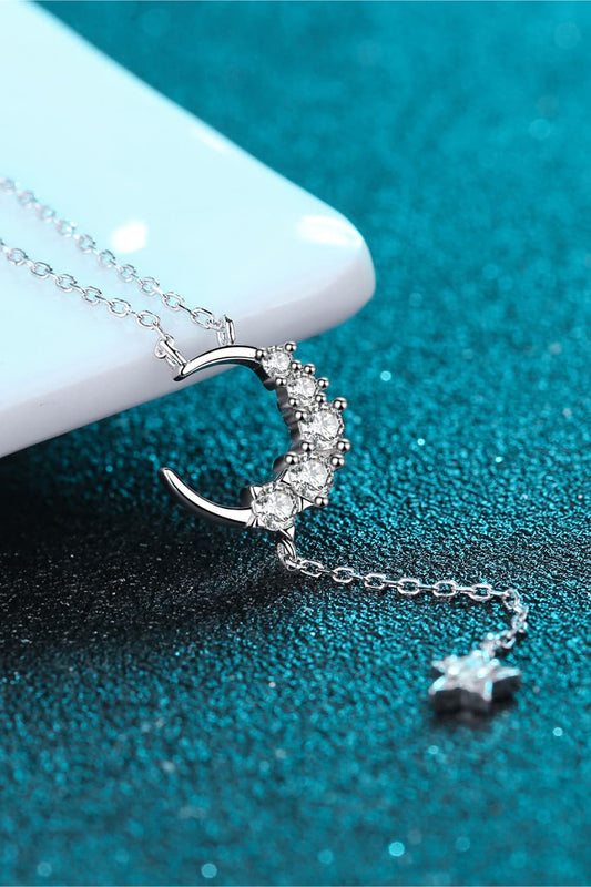 Falak Radiance: Moissanite Star & Moon Necklace (Silver 925)