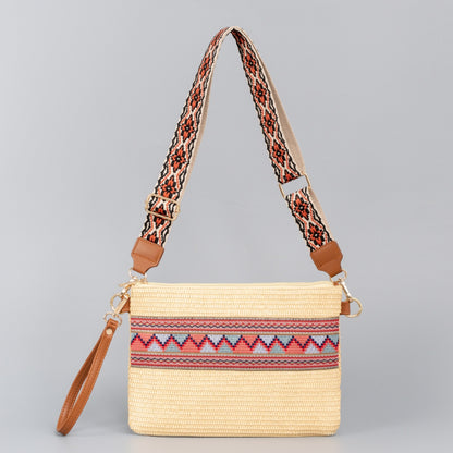 Madaba Mosaic | Geometric Straw Weave Crossbody Bag