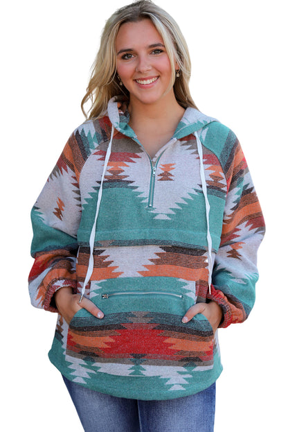 Kasbah Patchwork Zipped Split Neck Hoodie