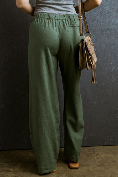 Abdali Walk | Fern Green Wide Leg Elastic Waist Pants - Urban Comfort Inspired