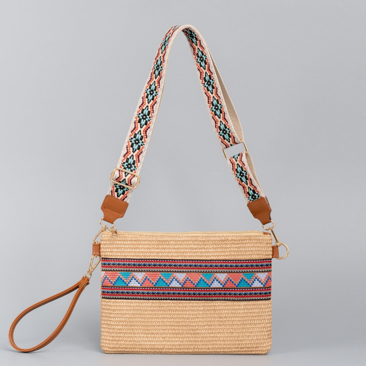 Madaba Mosaic | Geometric Straw Weave Crossbody Bag