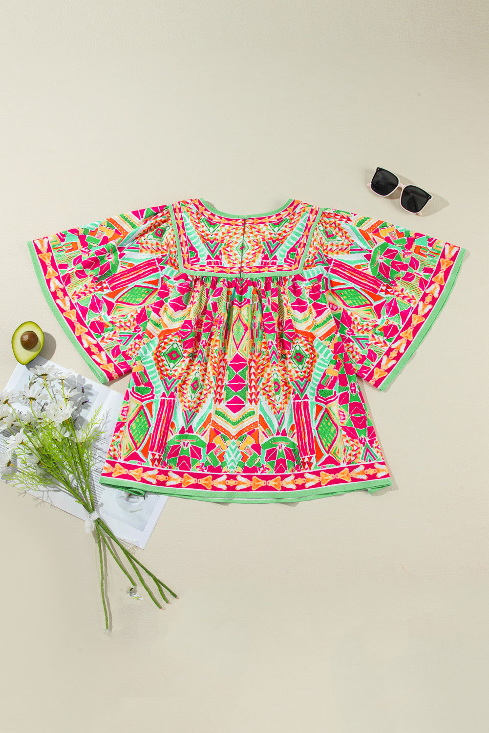 Wide Sleeve Plus Size Blouse | Geometrical - Latakia shores