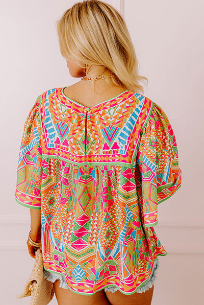 Wide Sleeve Plus Size Blouse | Geometrical - Latakia shores