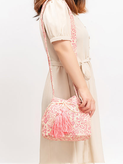 Tal Husban Blooms | Drawstring Tassel Geometric Shoulder Bag