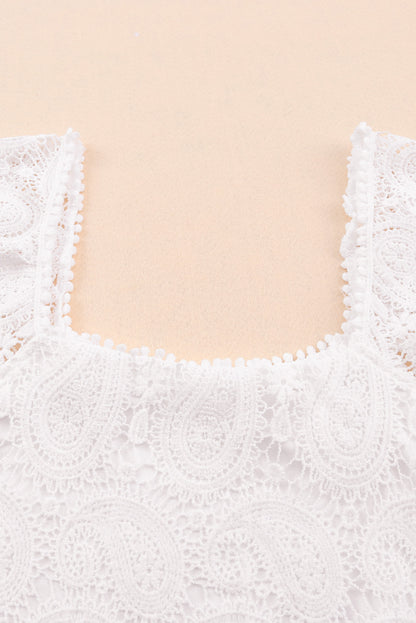 Paisley of Persia - Lace Crochet Ruffled Square Neck Tank Top