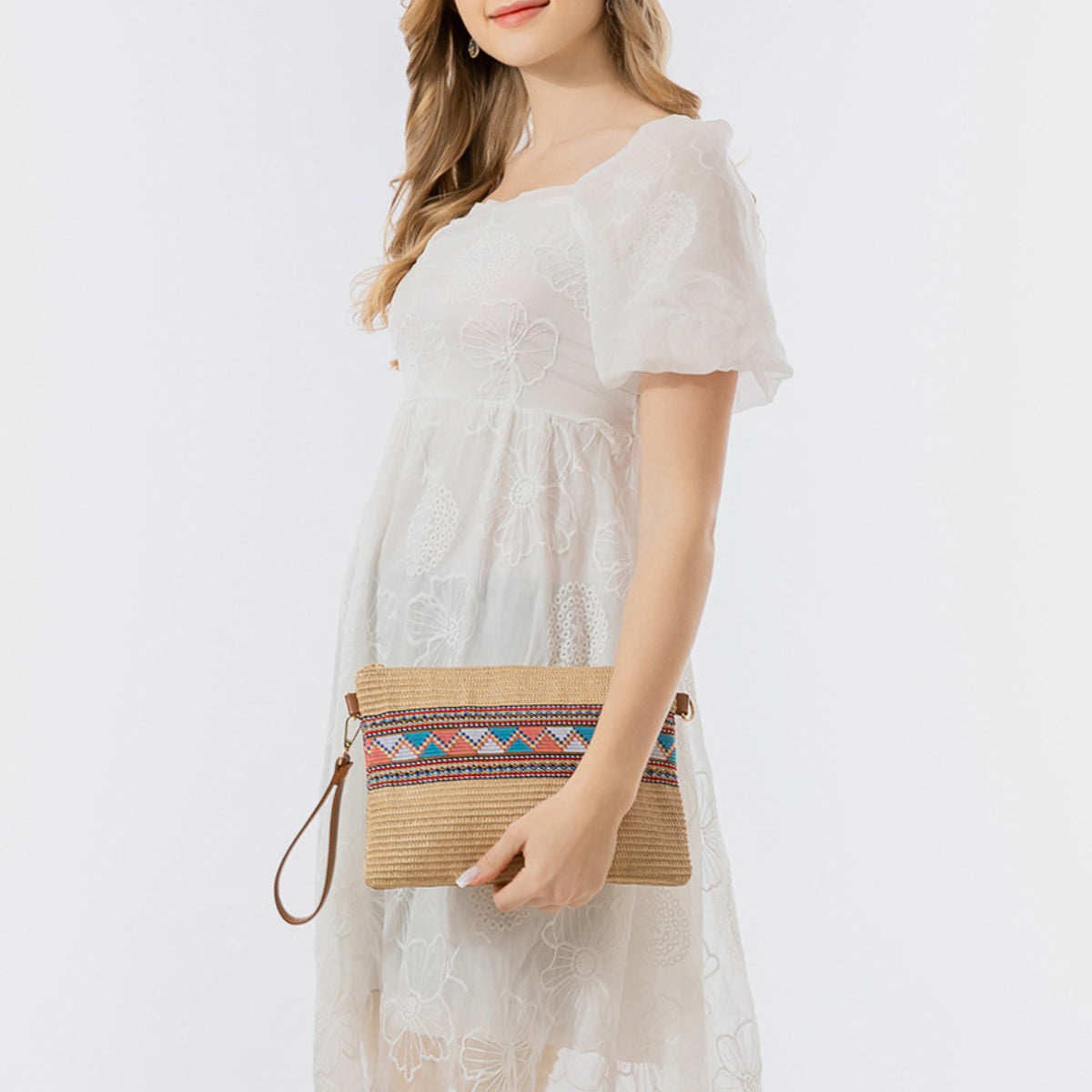 Madaba Mosaic | Geometric Straw Weave Crossbody Bag