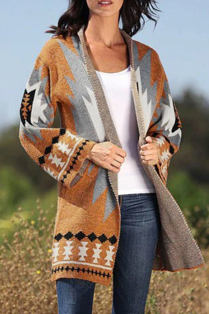 Golden Citadel Geometric Open-Front Cardigan