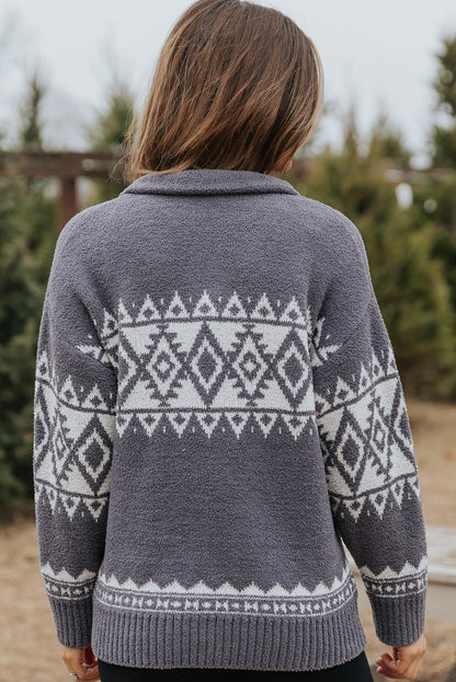 Slate Mirage Geometric Quarter Zip Pullover Sweater