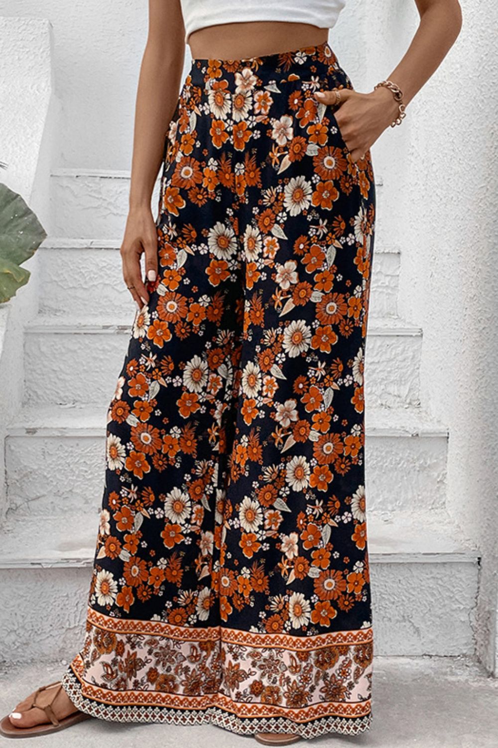 Basateen Horan - Floral Wide Leg Pants