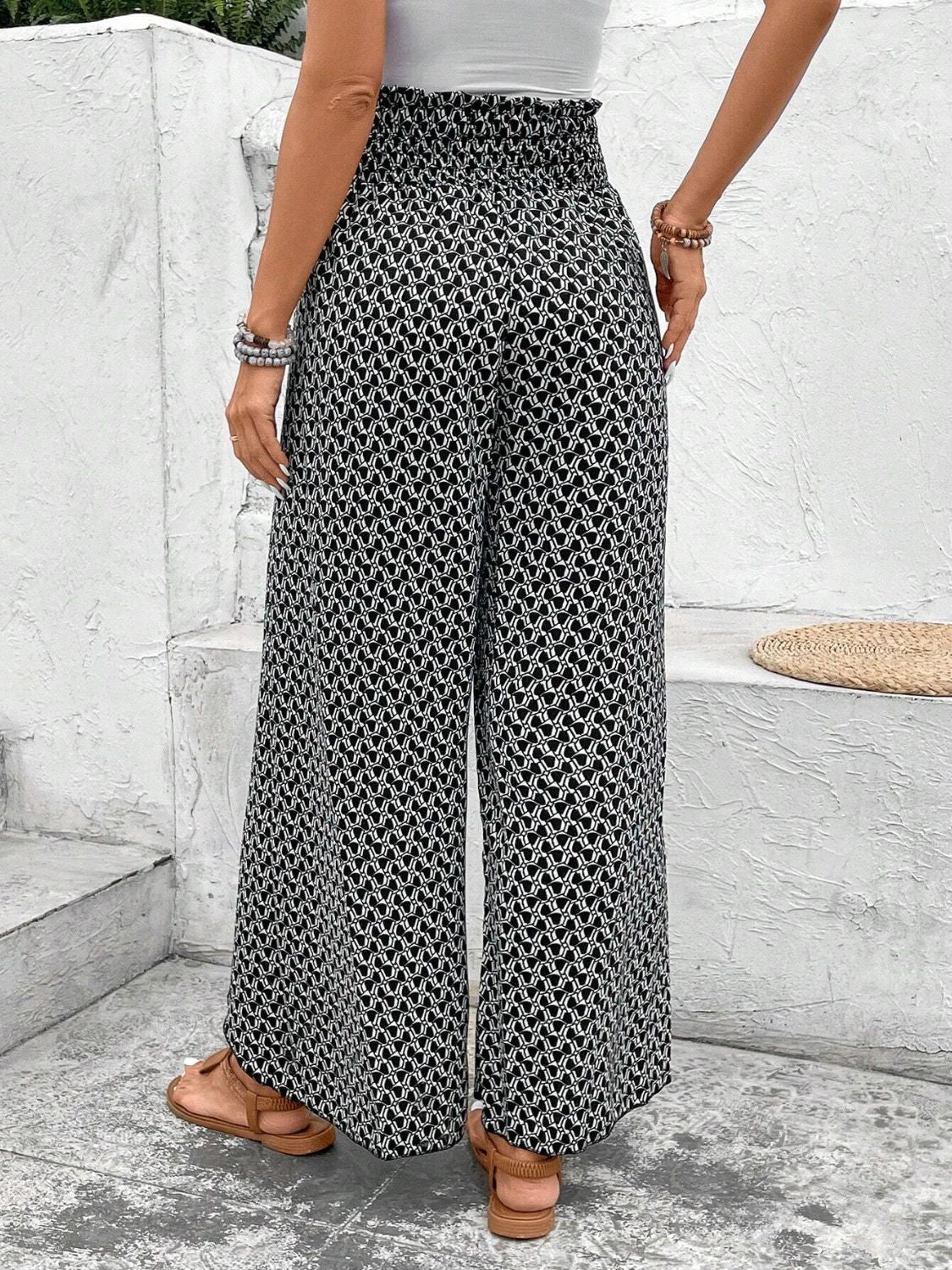 Tied Printed Wide Leg Pants - Horan Gardens