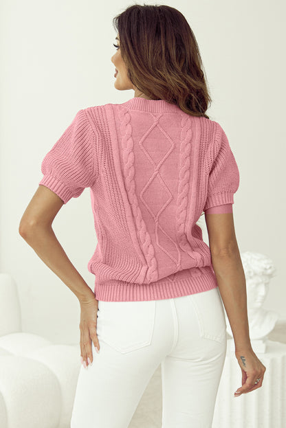 Pink Cable Knit Short Sleeve Sweater - Haifa Breeze