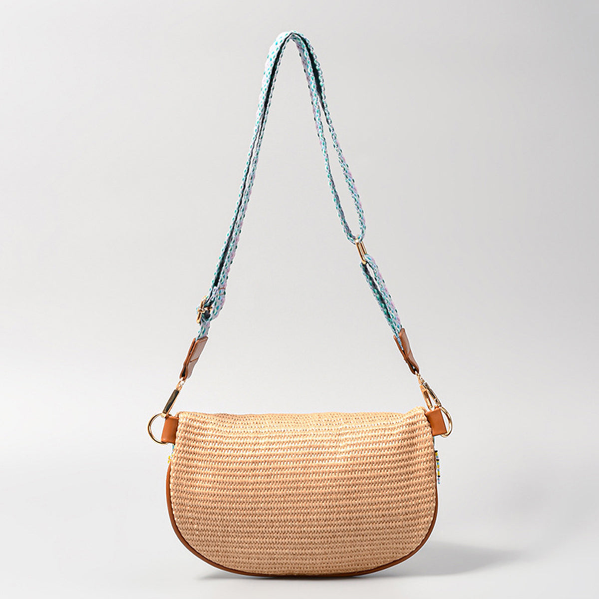 Aqaba Adorn - Bead Trim Straw Weave Crossbody Bag