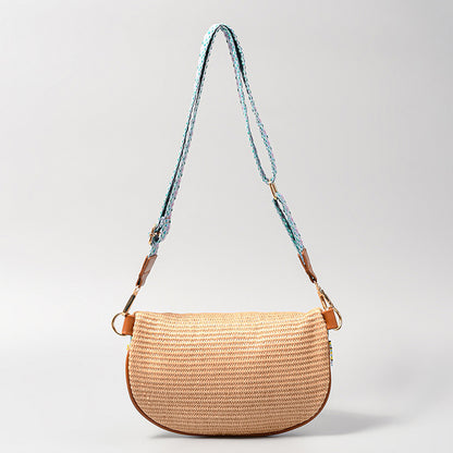 Aqaba Adorn - Bead Trim Straw Weave Crossbody Bag