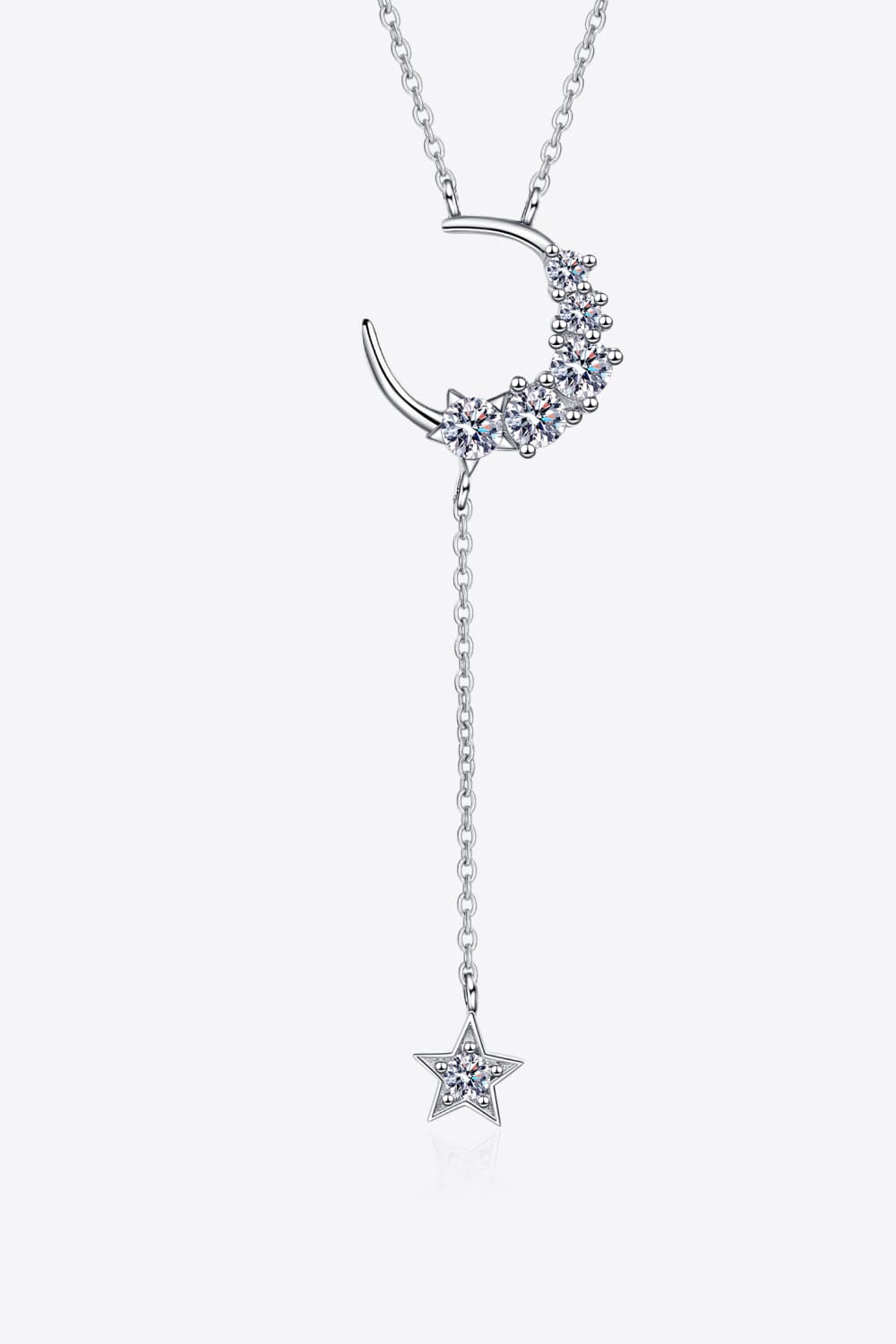 Falak Radiance: Moissanite Star & Moon Necklace (Silver 925)