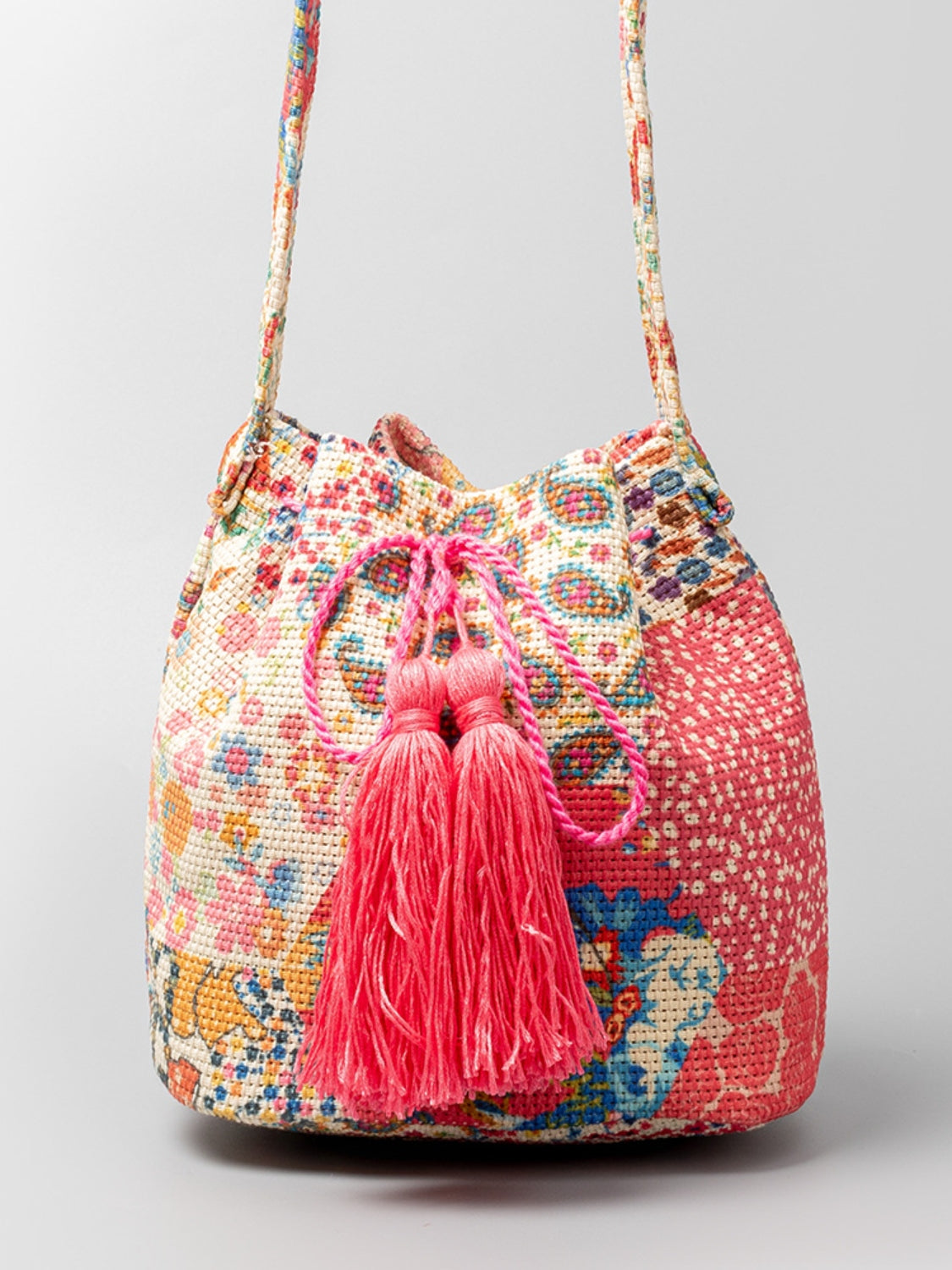 Tal Husban Blooms | Drawstring Tassel Geometric Shoulder Bag