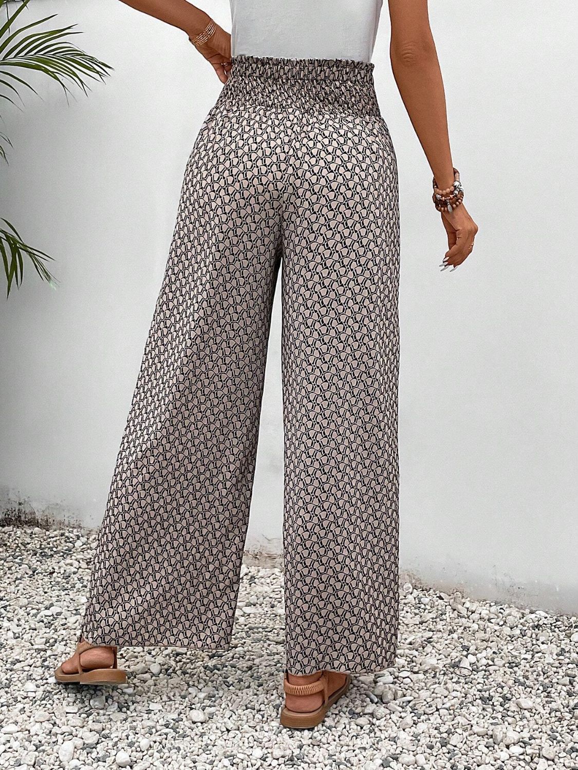 Tied Printed Wide Leg Pants - Horan Gardens