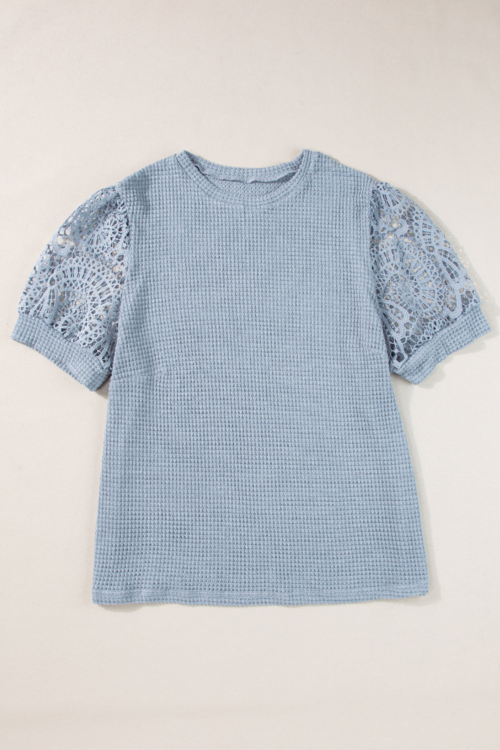 Azure Alexandria | Plus Size Textured Knit Lace Sleeve T-Shirt