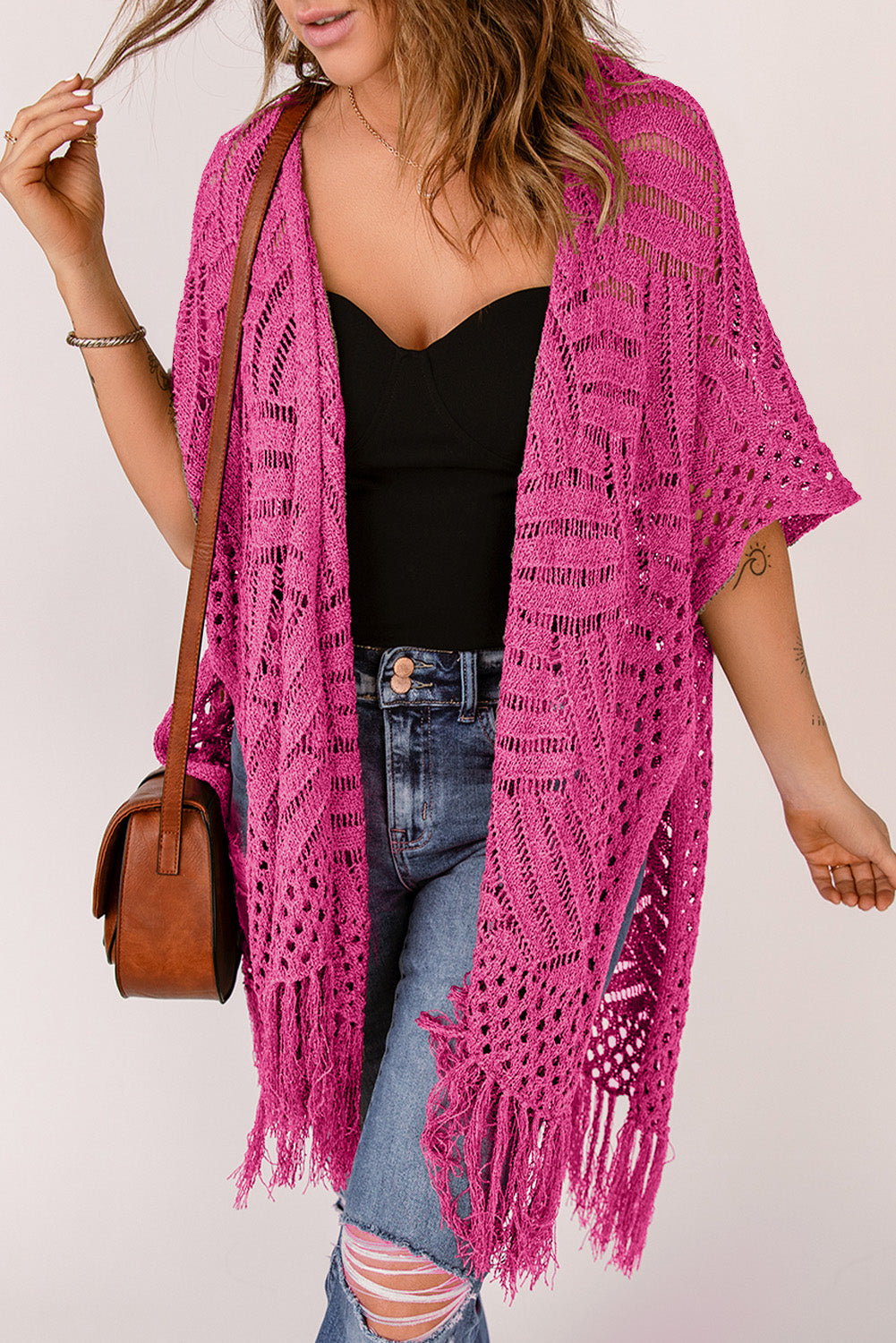 Cyrene Whispers - Open Front Cardigan with Fringes