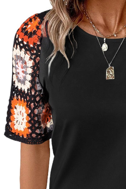 Damascus Spring  | Geometric Round Neck Short Sleeve Blouse