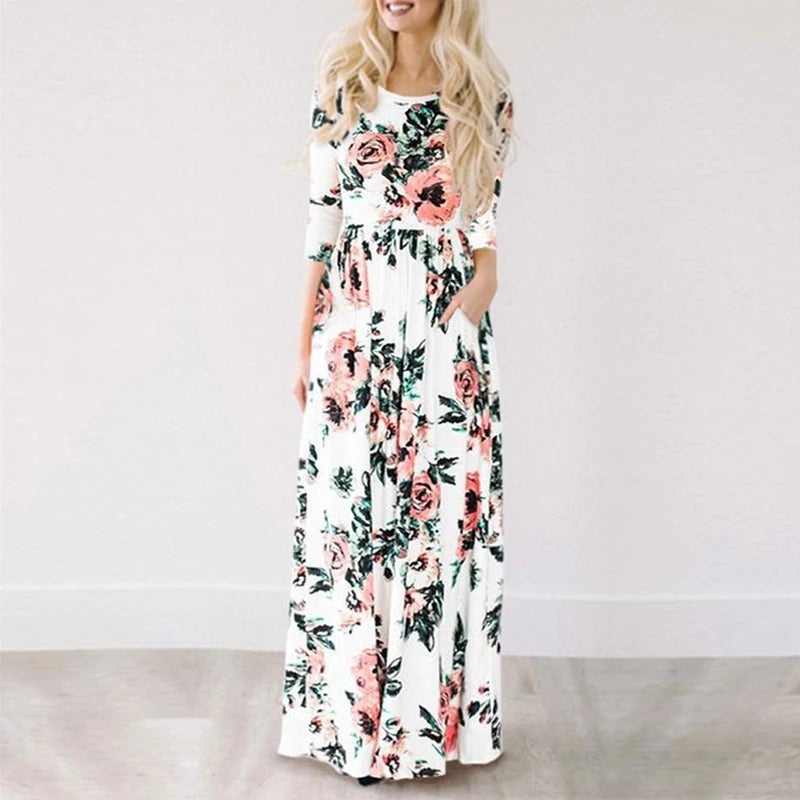 Madaba Spring Breeze: Pink Floral Maxi Dress