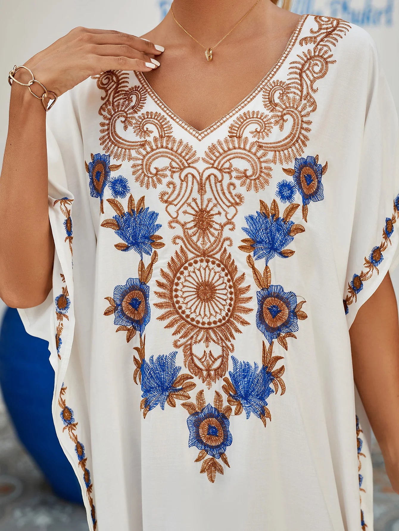 Casablanca Summer - Embroidered Maxi Kaftan: Moroccan Elegance