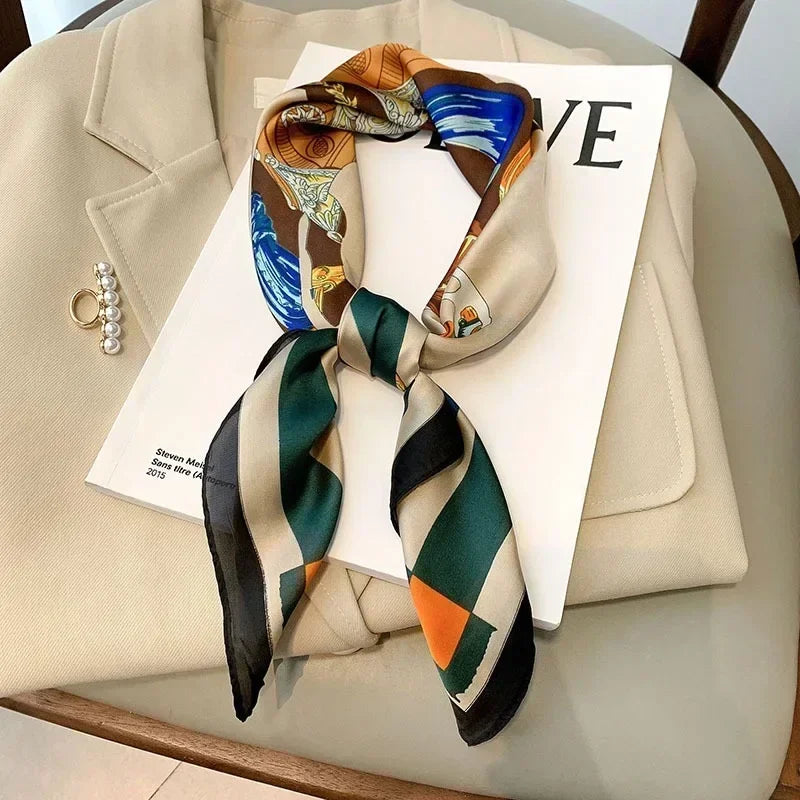 Luxury Silk Square Scarf – Elegant Printed Satin for Women