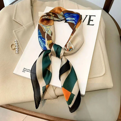 Luxury Silk Square Scarf – Elegant Printed Satin for Women