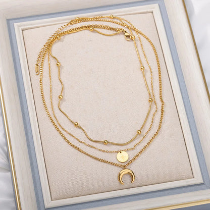 Lunar Elegance: Moon Pendant Necklace - Gold Plated Multilayer Chain