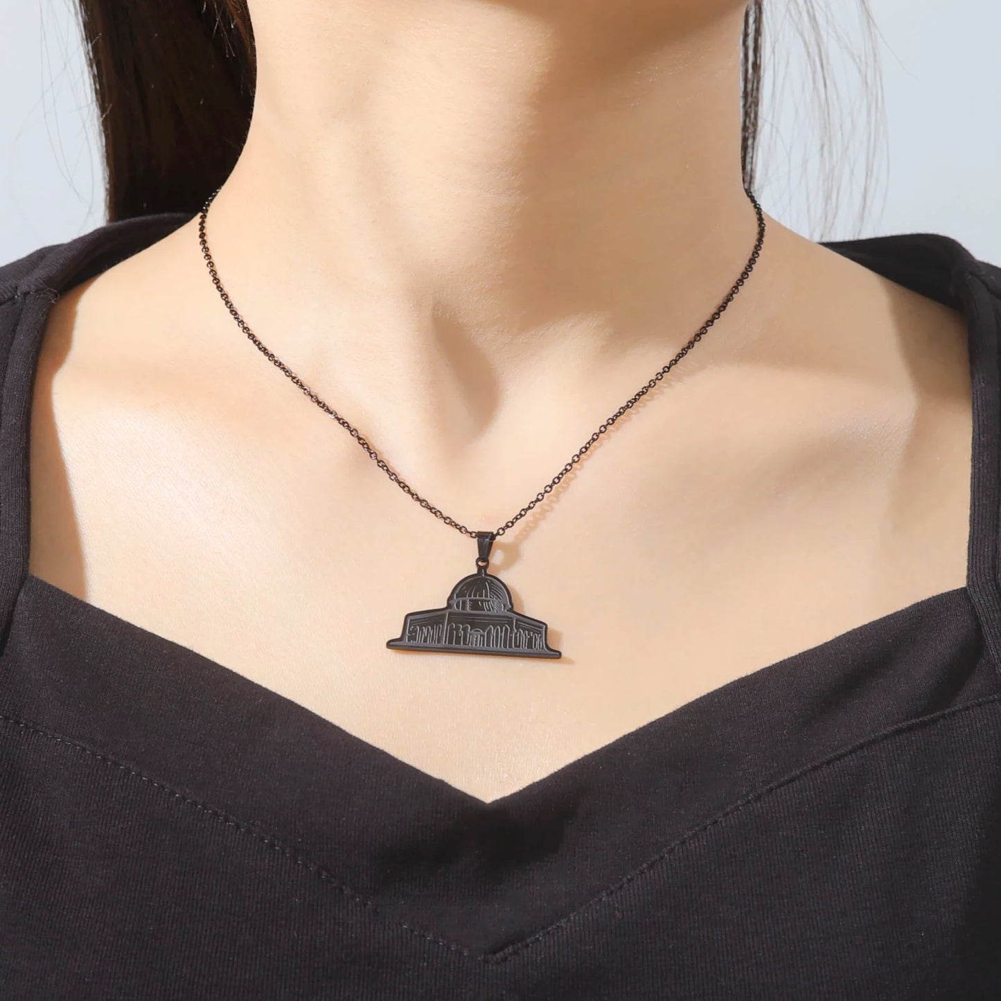 Al-Aqsa Radiance: Stainless Steel Mosque Pendant Necklace