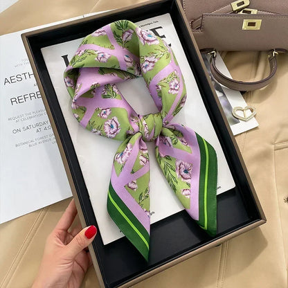 Luxury Silk Square Scarf – Elegant Printed Satin for Women