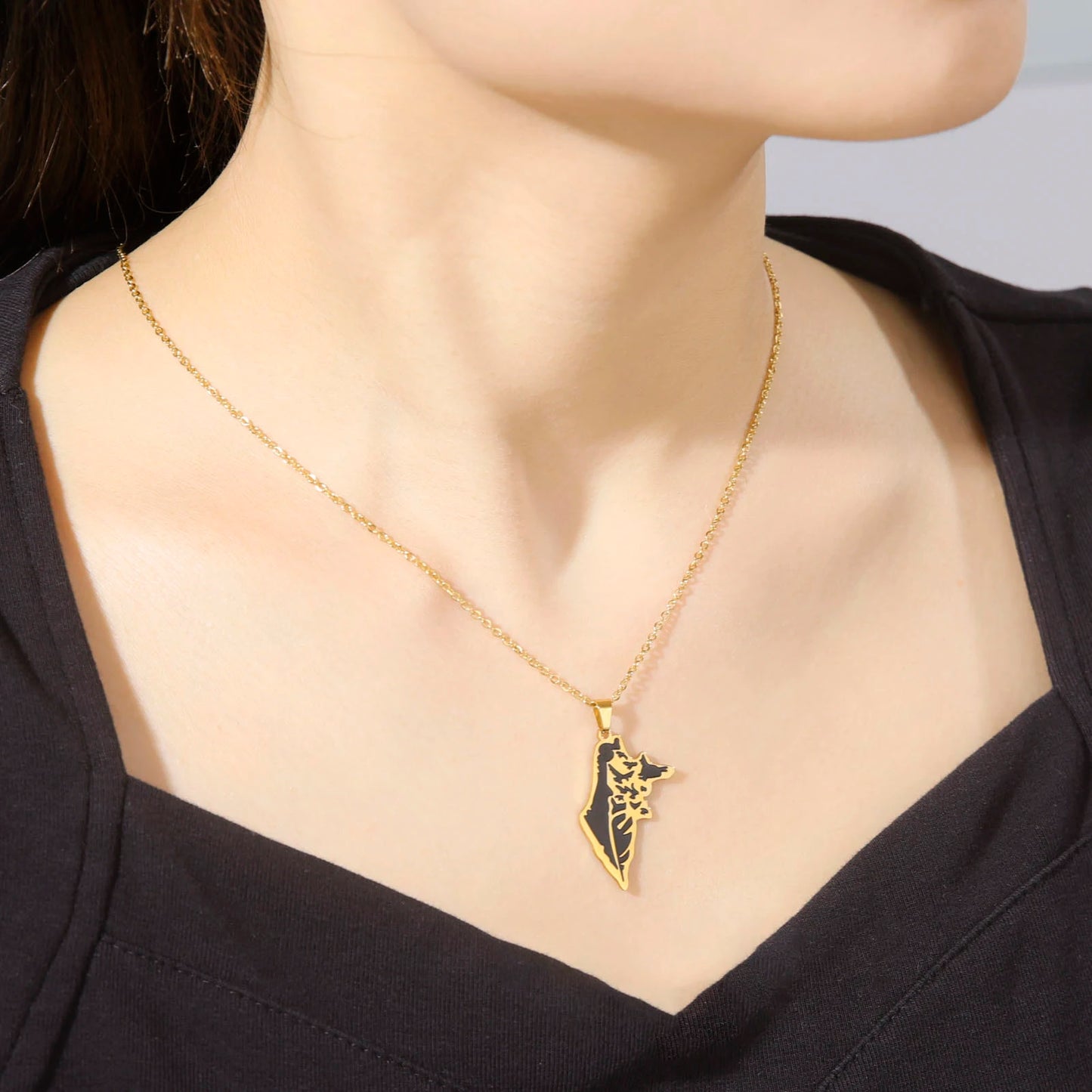 Palestinian Wings: Stainless Steel Feather Birds Pendant Necklace