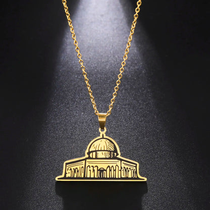 Al-Aqsa Radiance: Stainless Steel Mosque Pendant Necklace