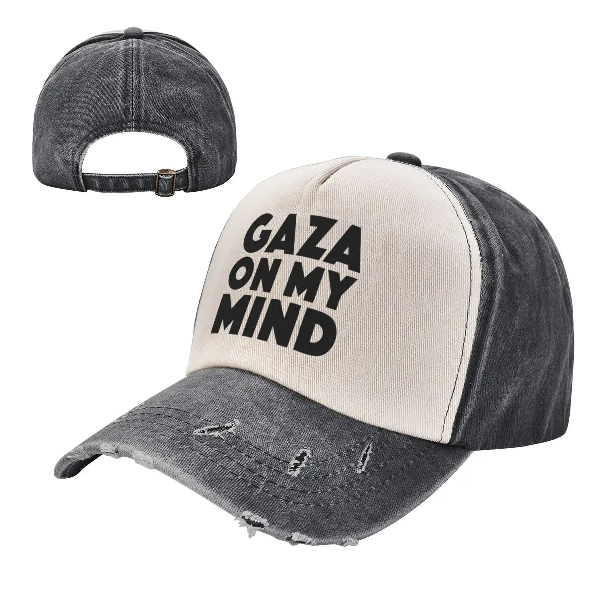 "Gaza On My Mind" Baseball Cap (Ripped Style) - Solidarity unlimited