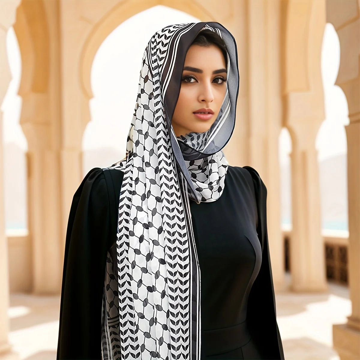 Palestinian Pride Chiffon Kufeyeh (Keffiyeh) -  Authentic Traditional Design