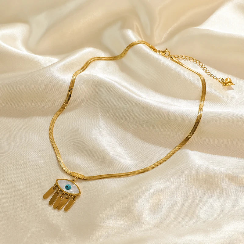 Radiant Envy Eye Tassel Choker Necklace - Gold Plated