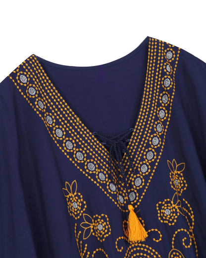 Marrakech Muse - Embroidered Lace-up Kaftan Dress