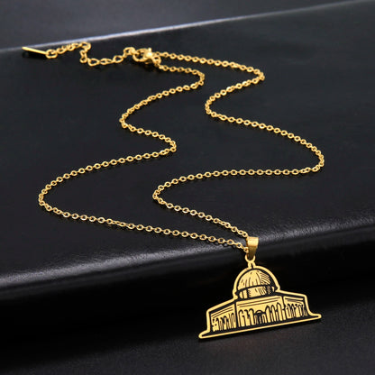 Al-Aqsa Radiance: Stainless Steel Mosque Pendant Necklace