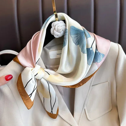 Luxury Silk Square Scarf – Elegant Printed Satin for Women