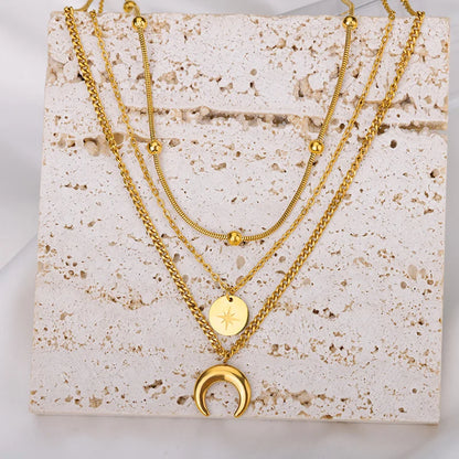 Lunar Elegance: Moon Pendant Necklace - Gold Plated Multilayer Chain