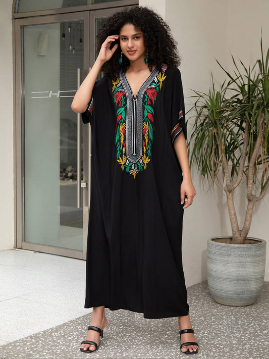 Tripoli Midnight - Light Embroidered Kaftan (coverup)