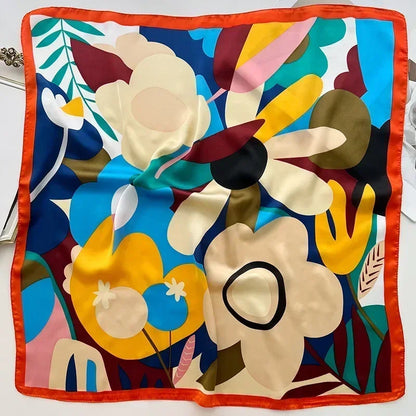Luxury Silk Square Scarf – Elegant Printed Satin for Women