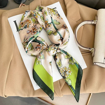 Luxury Silk Square Scarf – Elegant Printed Satin for Women