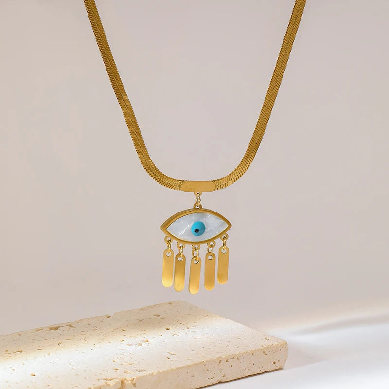 Radiant Envy Eye Tassel Choker Necklace - Gold Plated