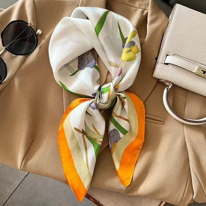 Luxury Silk Square Scarf – Elegant Printed Satin for Women